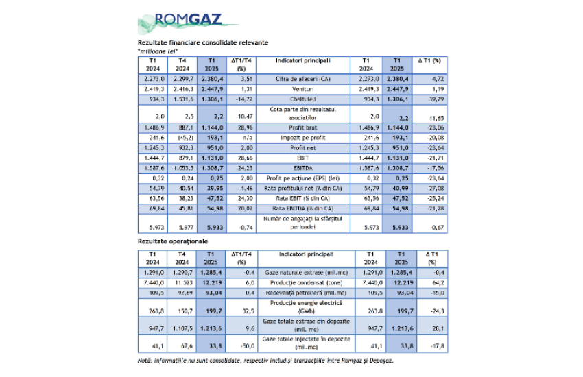 Grupul ROMGAZ a publicat Raportul trimestrial la 31 martie 2025